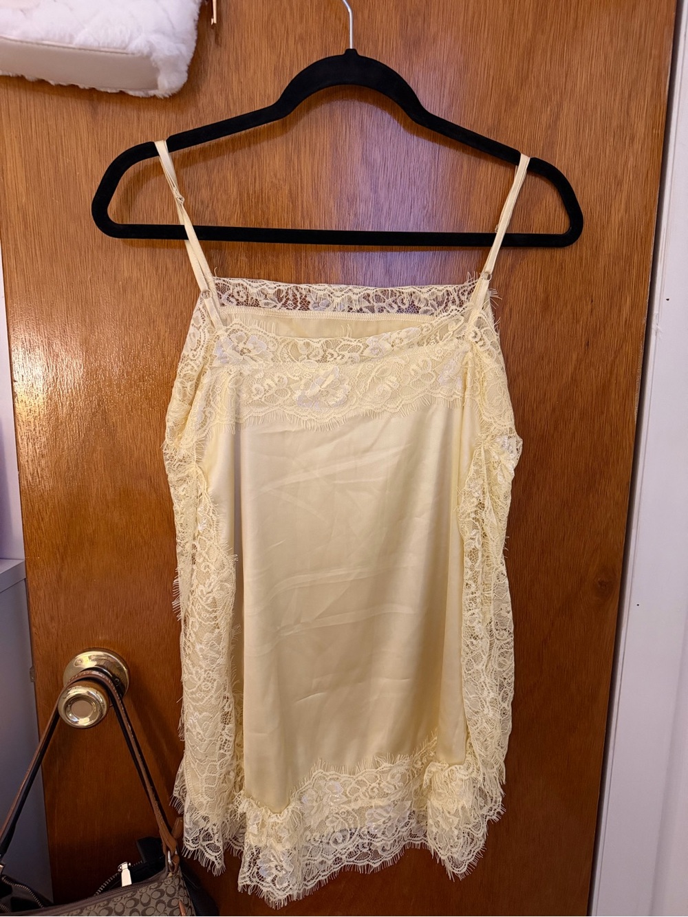 Lace-Trim Satin Top - Butter Yellow